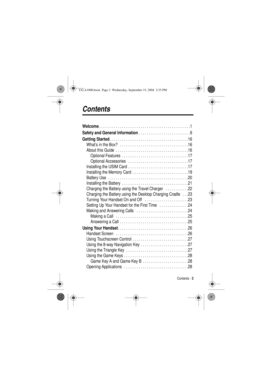 Motorola A1000 manual Contents 