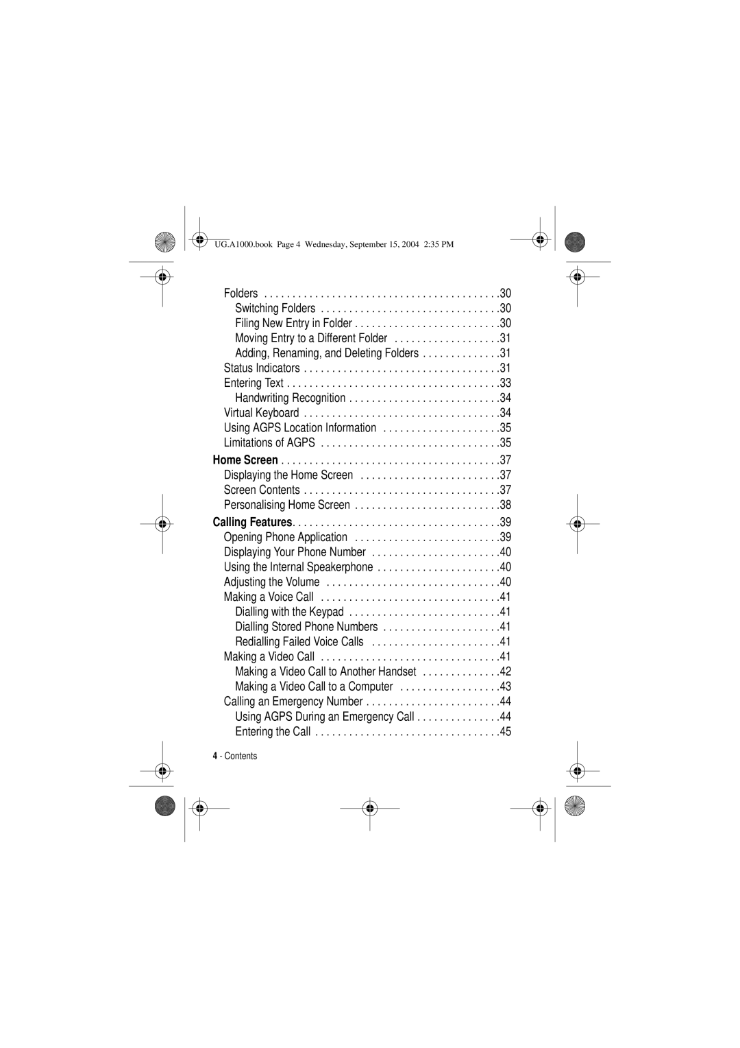 Motorola manual UG.A1000.book Page 4 Wednesday, September 15, 2004 235 PM 