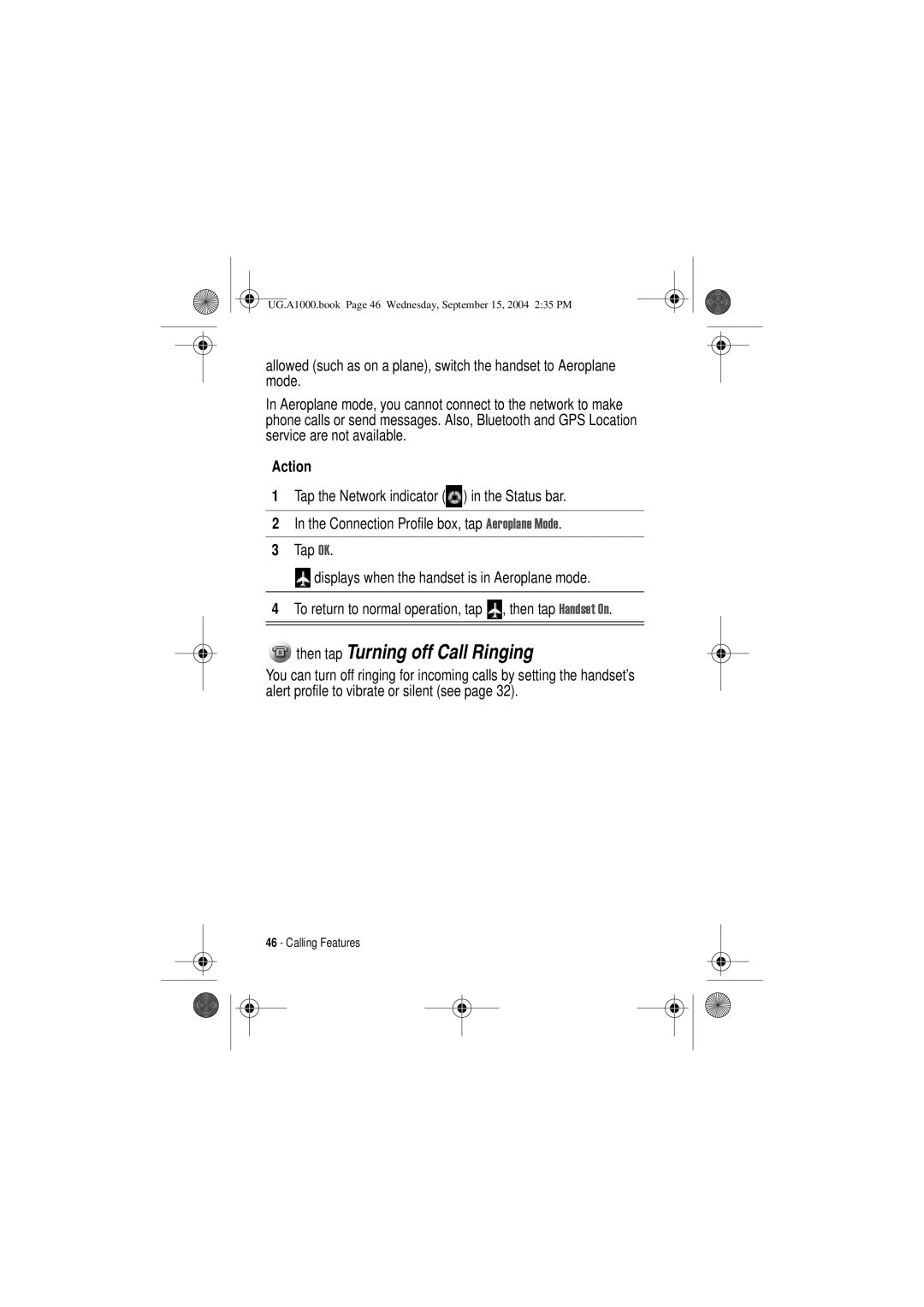 Motorola A1000 manual Then tap Turning off Call Ringing 