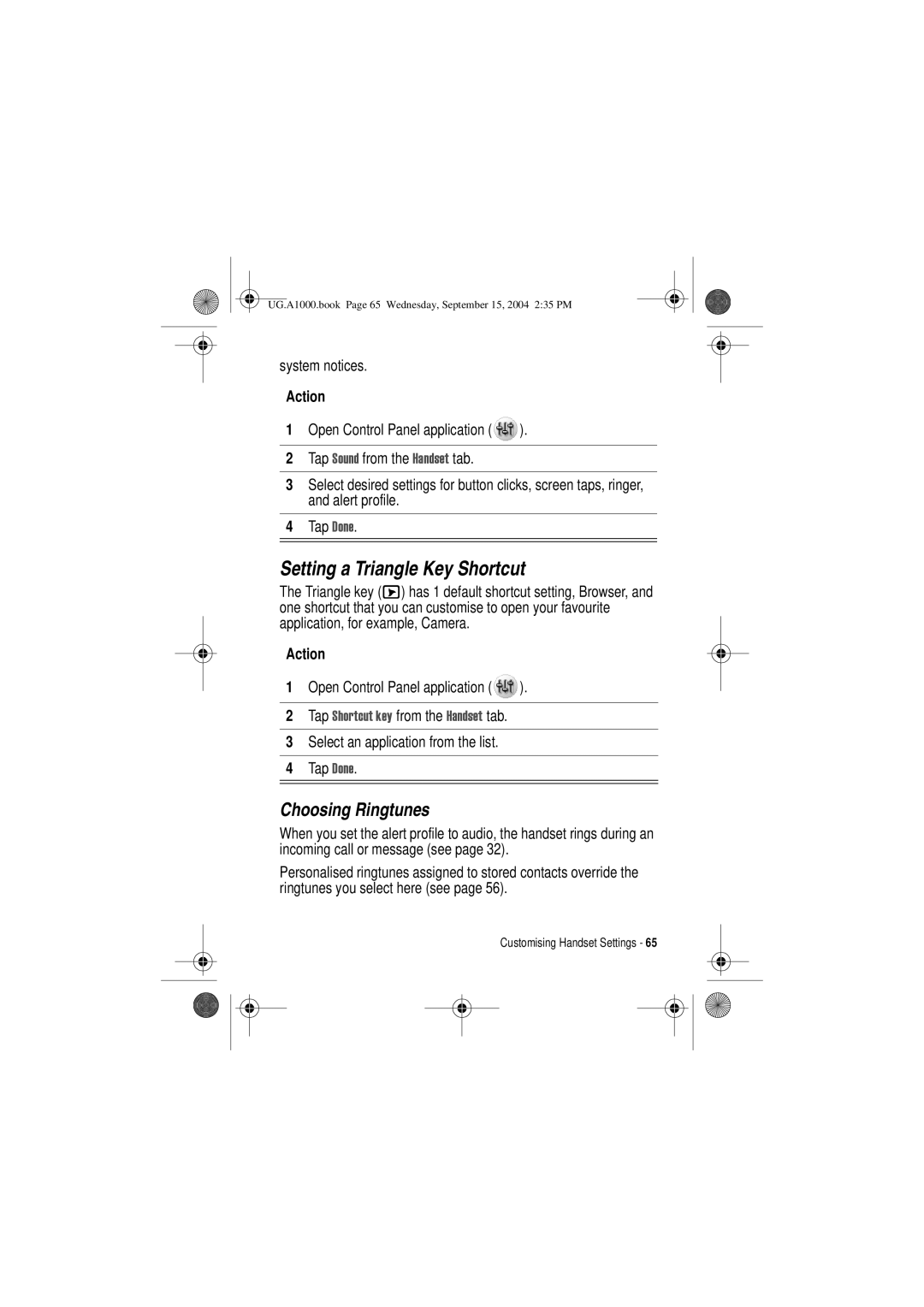 Motorola A1000 manual Setting a Triangle Key Shortcut, Choosing Ringtunes, System notices 