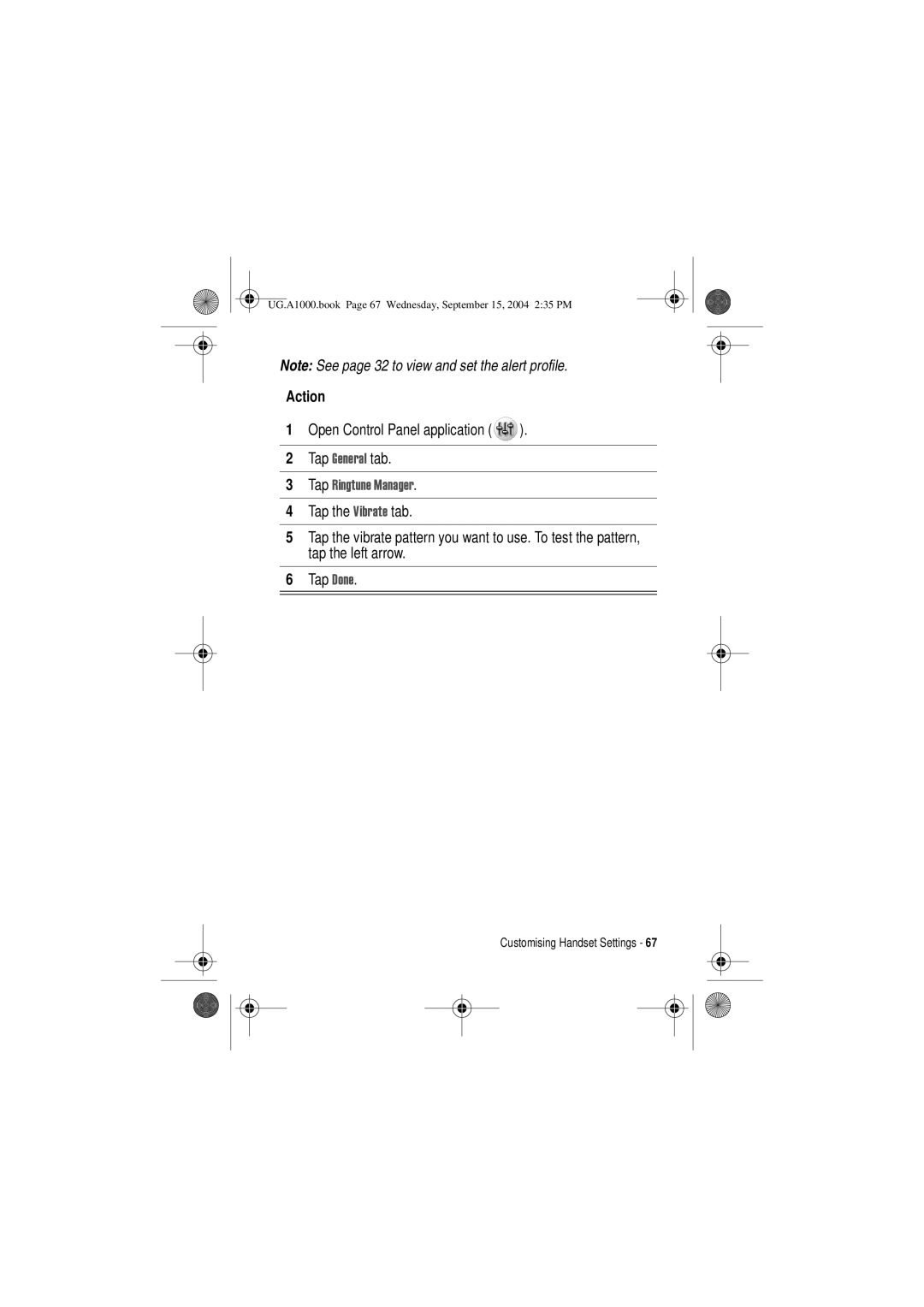 Motorola A1000 manual Open Control Panel application Tap General tab 