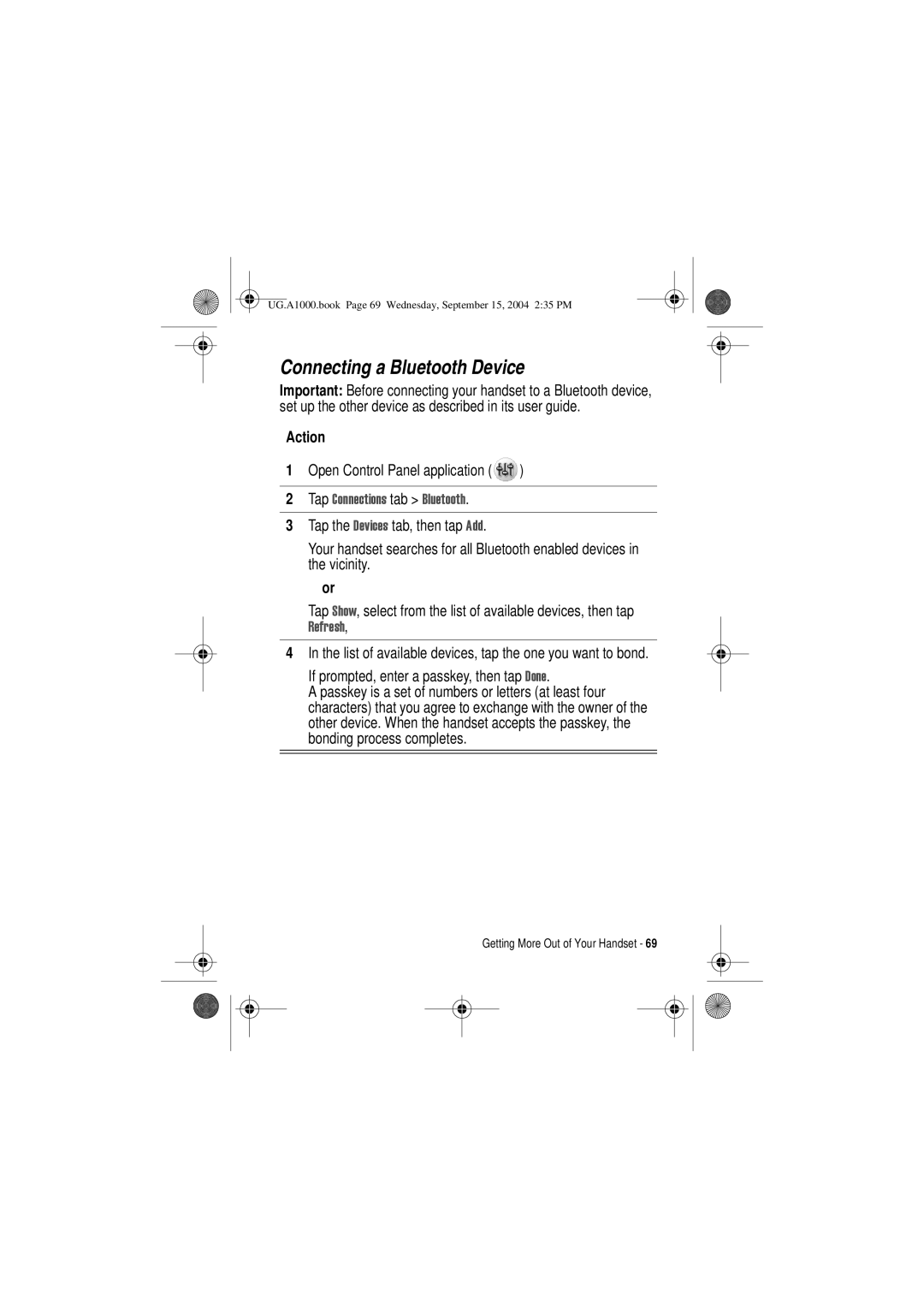 Motorola A1000 manual Connecting a Bluetooth Device, Open Control Panel application 