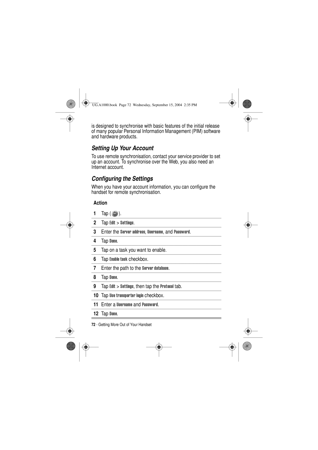 Motorola A1000 manual Setting Up Your Account, Configuring the Settings 