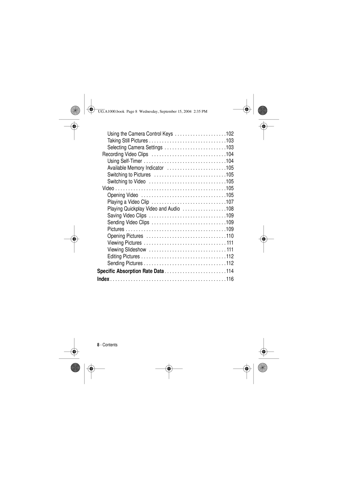 Motorola manual UG.A1000.book Page 8 Wednesday, September 15, 2004 235 PM 