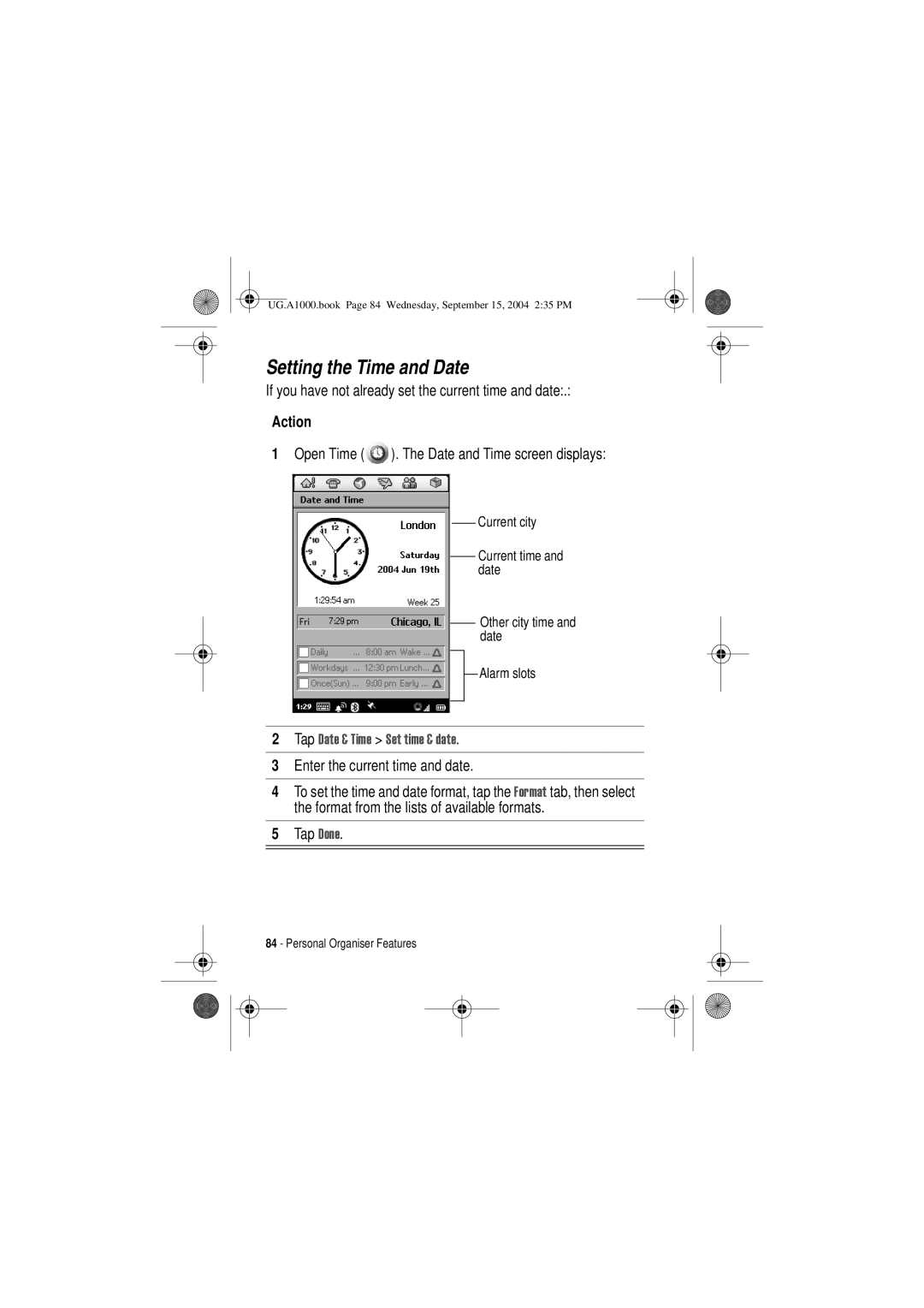 Motorola A1000 manual Setting the Time and Date, If you have not already set the current time and date 