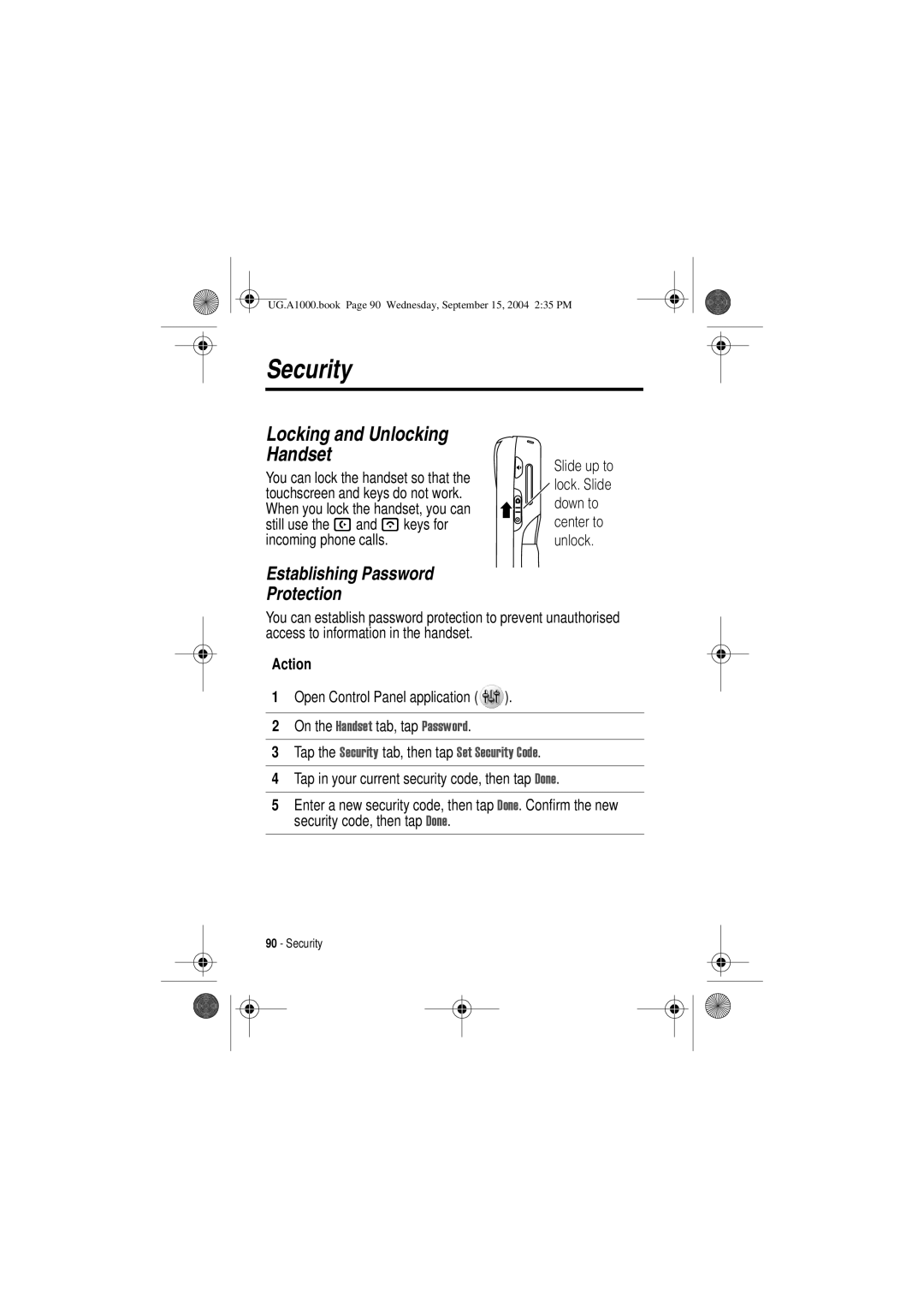 Motorola A1000 manual Security, Locking and Unlocking Handset 