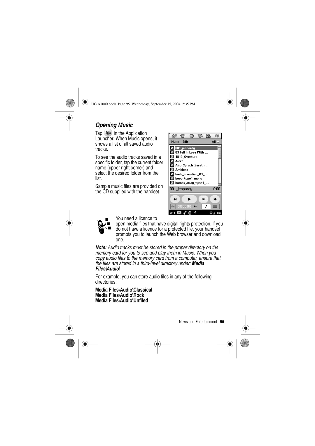 Motorola A1000 manual Opening Music, Files\Audio 