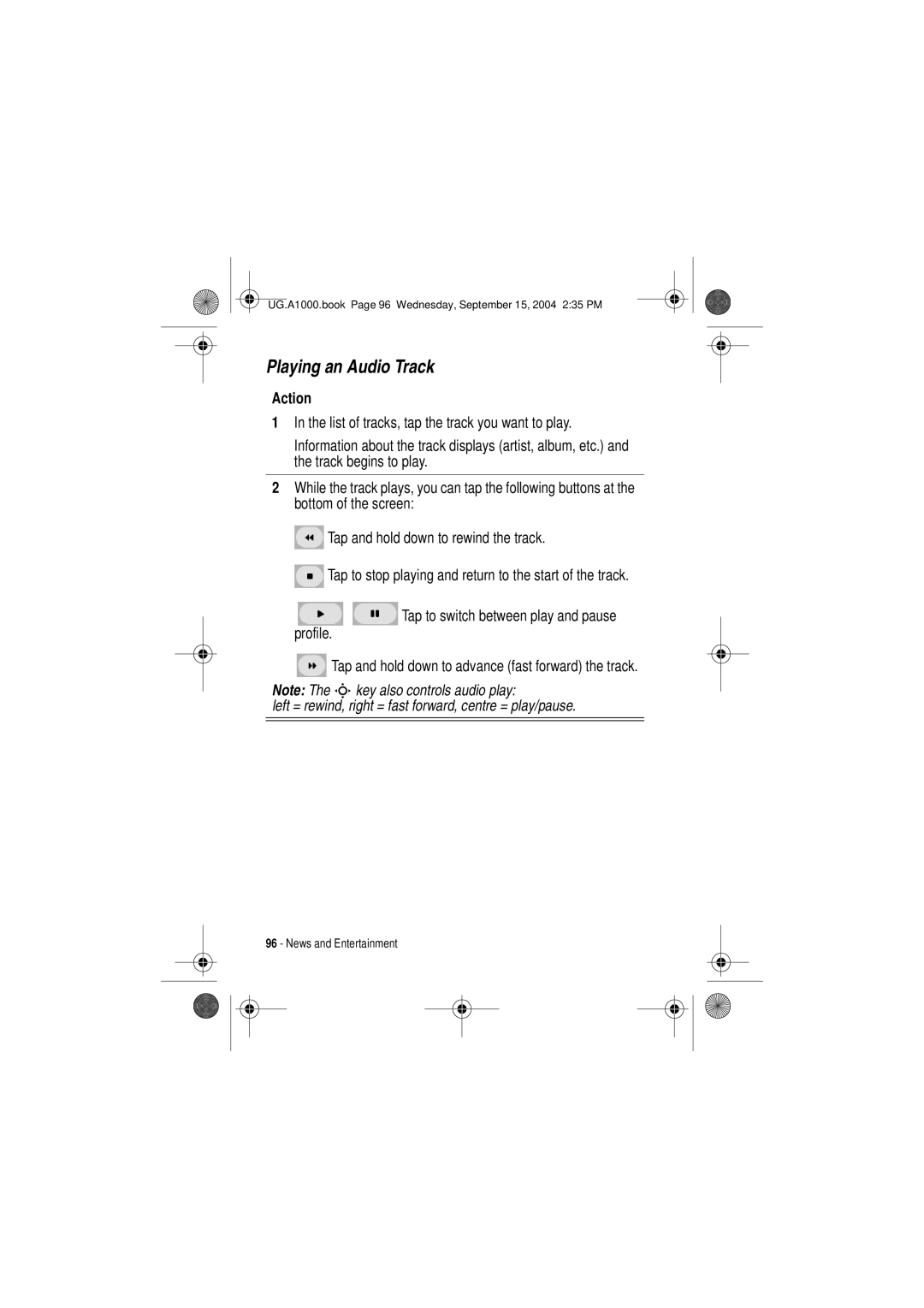 Motorola A1000 manual Playing an Audio Track 