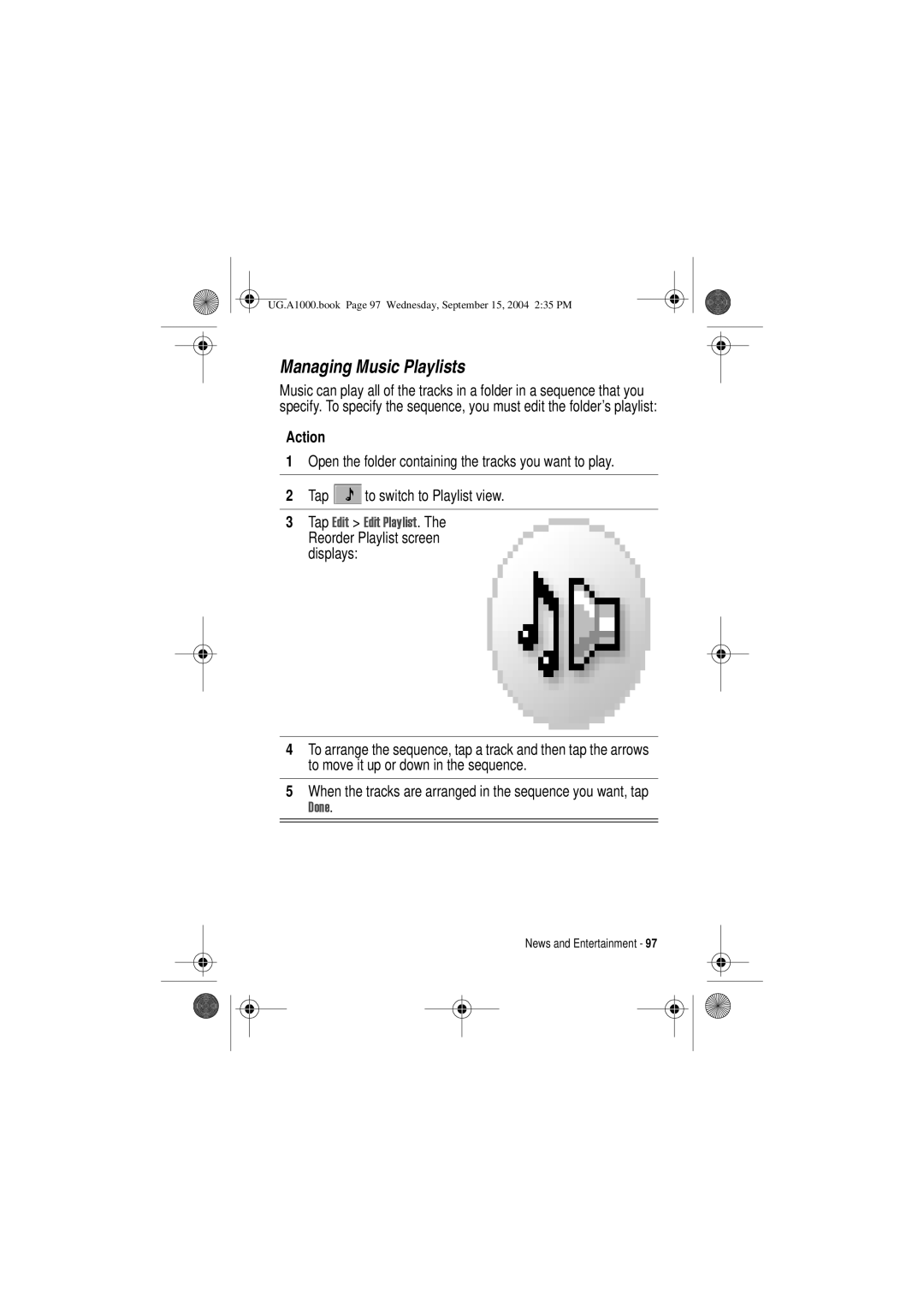 Motorola A1000 manual Managing Music Playlists 