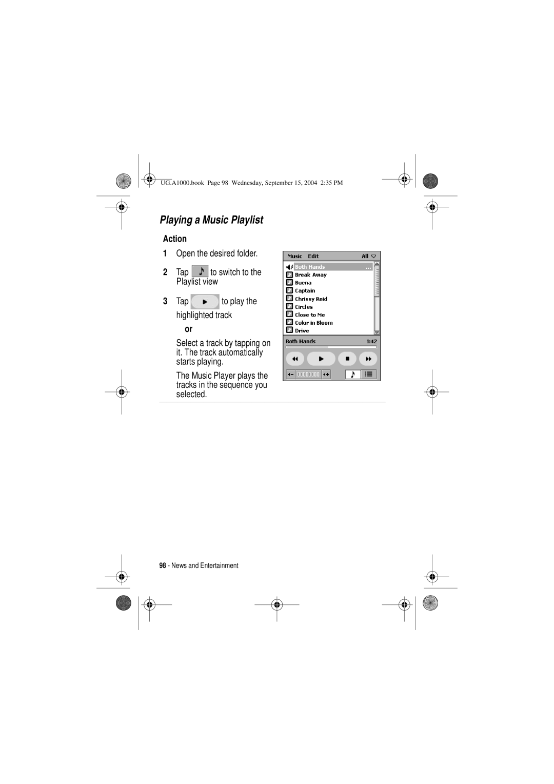 Motorola A1000 manual Playing a Music Playlist 