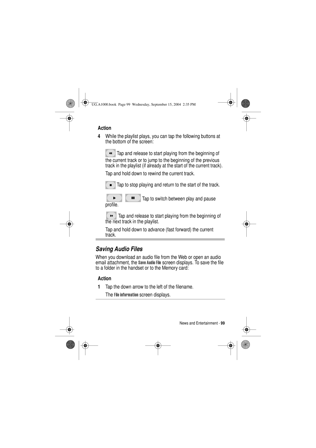 Motorola A1000 manual Saving Audio Files 