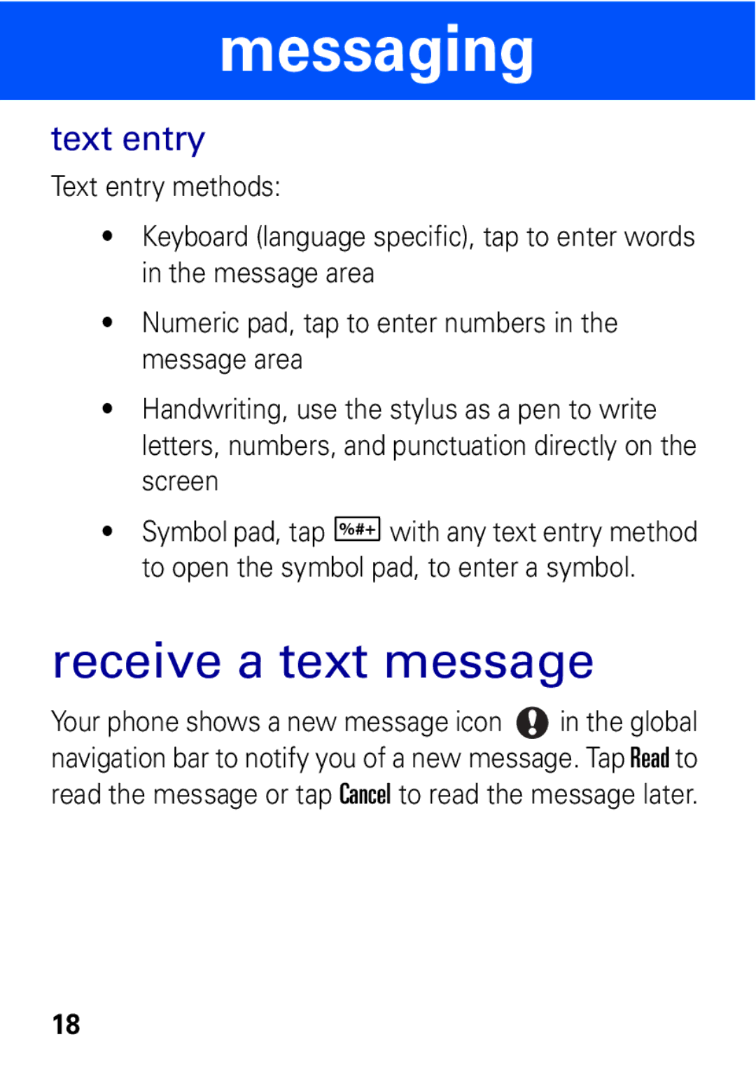 Motorola A1600 manual Receive a text message, Text entry 