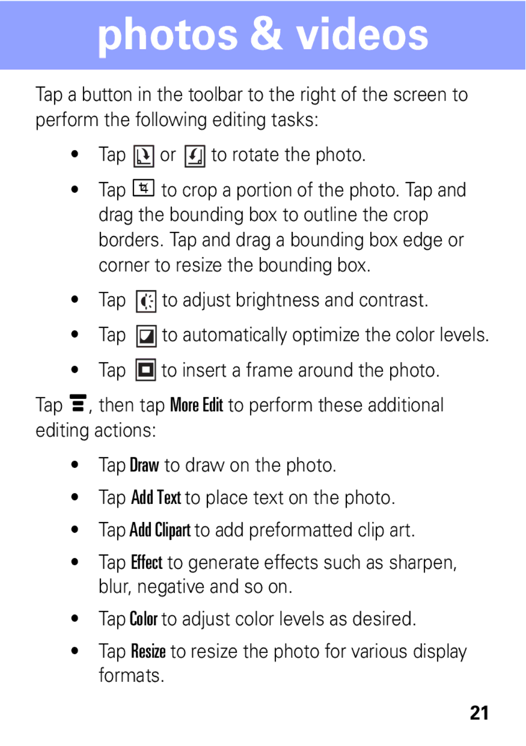 Motorola A1600 manual Tap to adjust brightness and contrast 