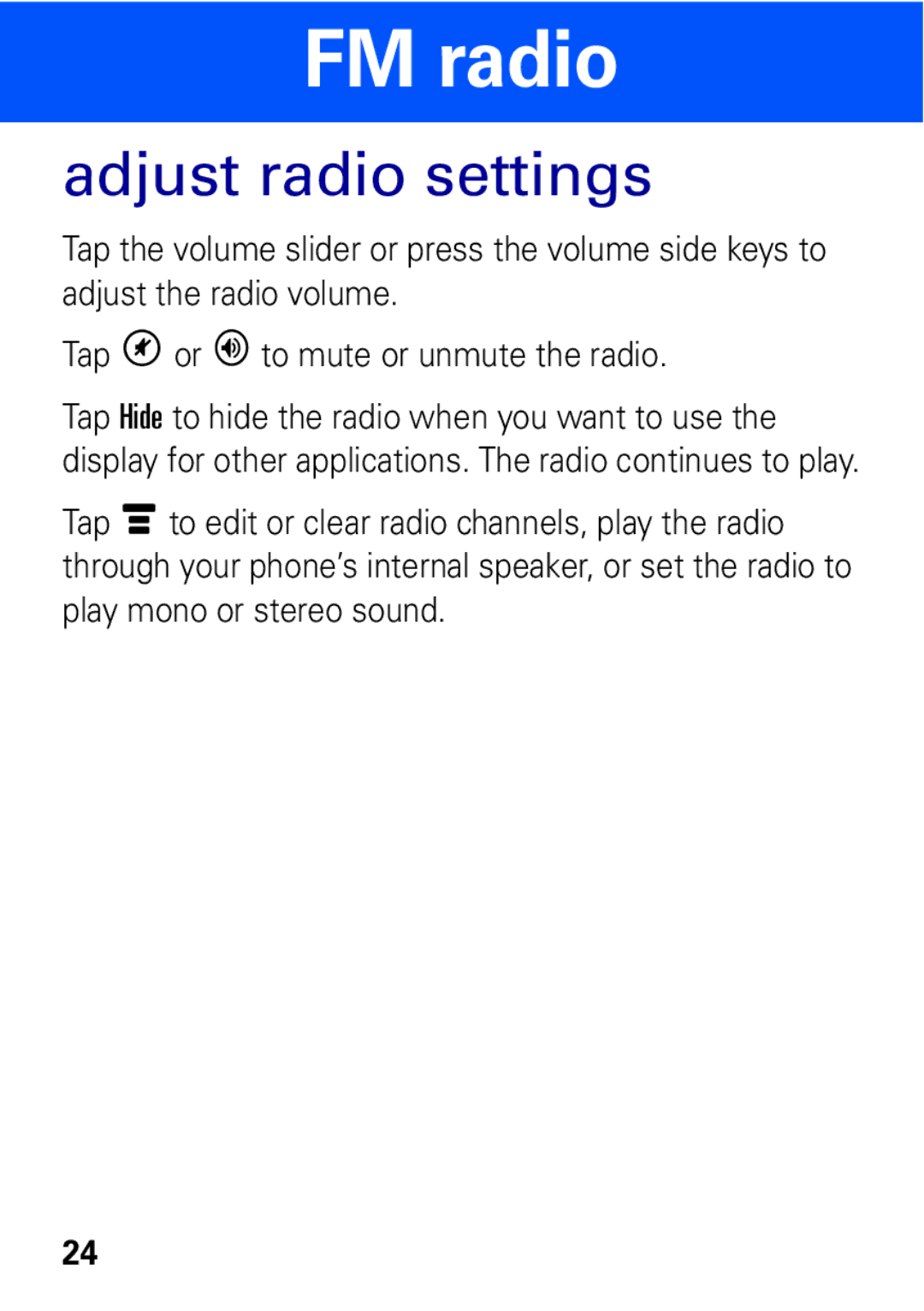 Motorola A1600 manual Adjust radio settings 