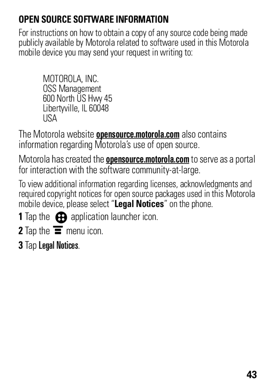 Motorola A1600 manual Open Source Software Information 