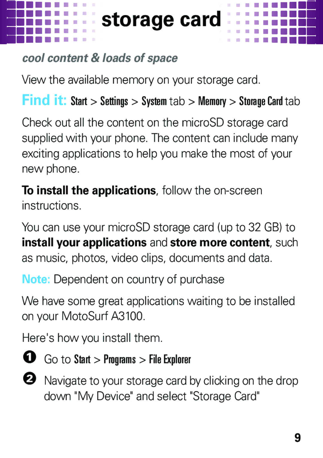 Motorola A3100 manual Storage card, Cool content & loads of space 