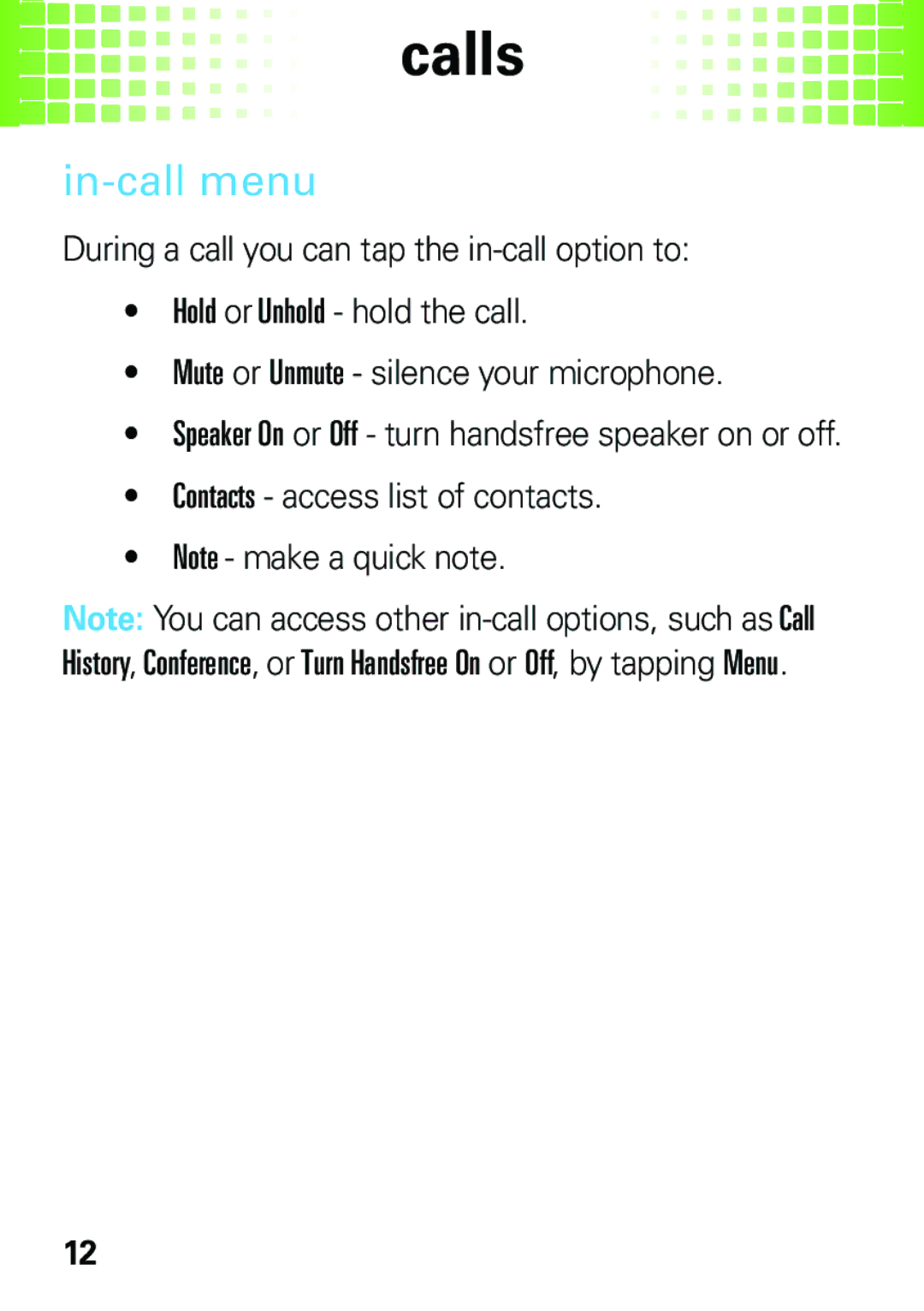 Motorola A3100 manual In-call menu 