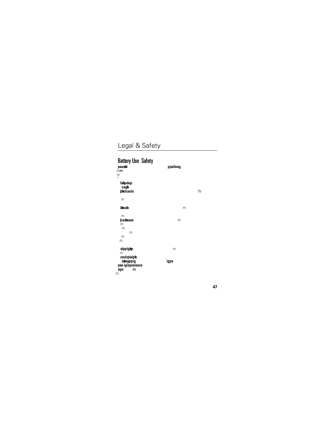 Motorola A455 manual Legal & Safety, Battery Use & Safety 