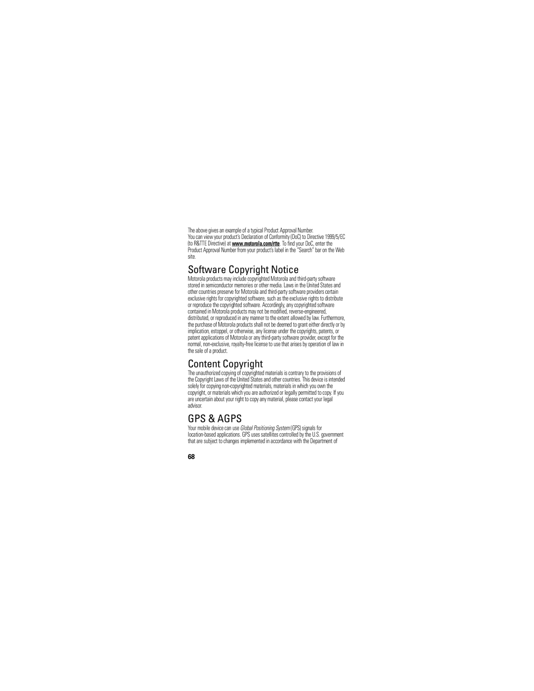 Motorola A45ECO manual Software Copyright Notice, Content Copyright 