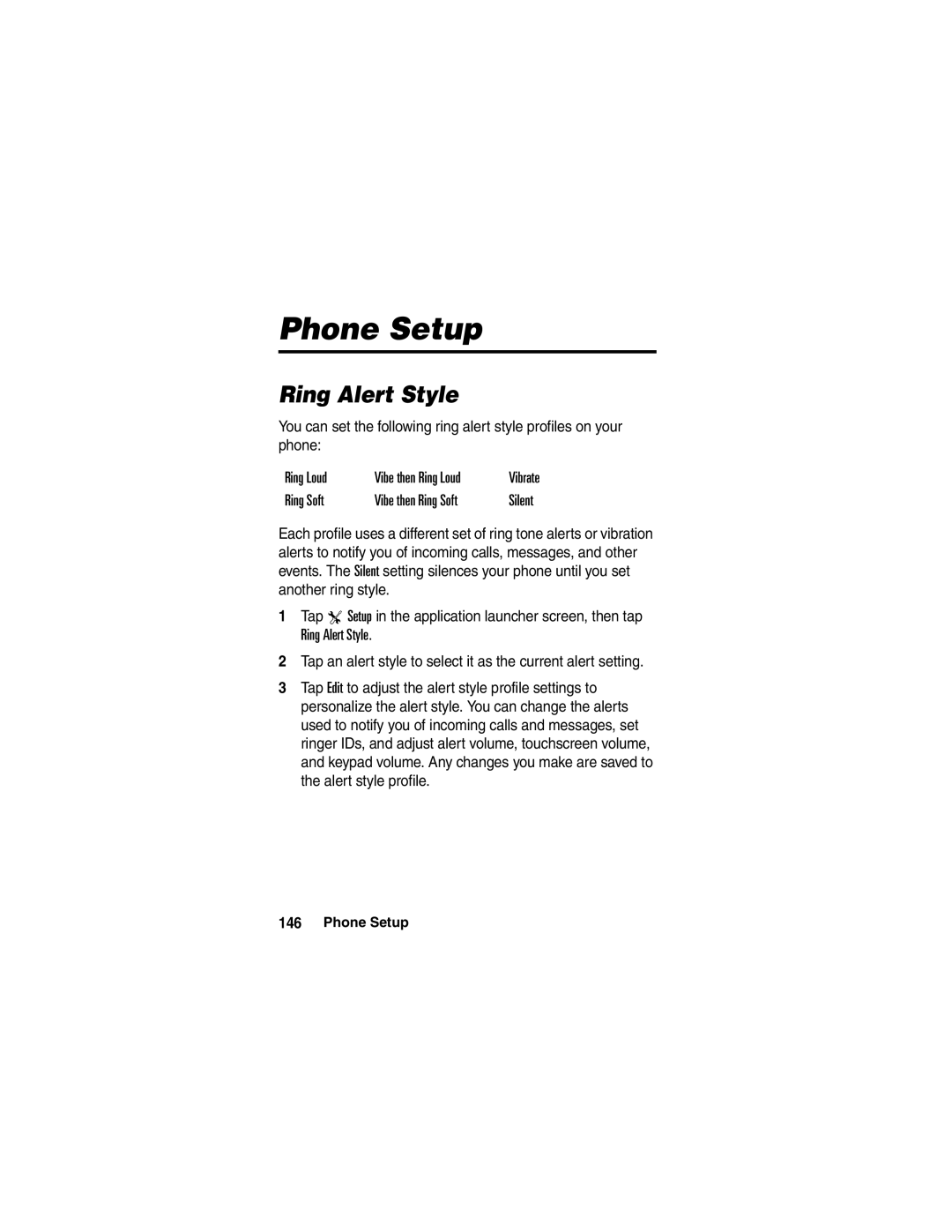 Motorola A780 manual Phone Setup, Ring Alert Style 