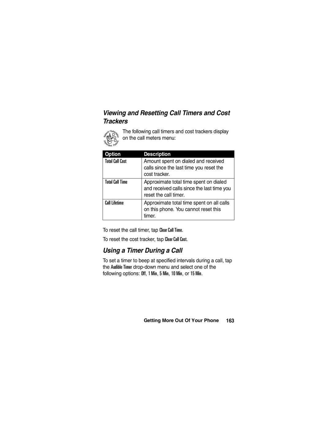 Motorola A780 manual Viewing and Resetting Call Timers and Cost Trackers, Using a Timer During a Call, Reset the call timer 