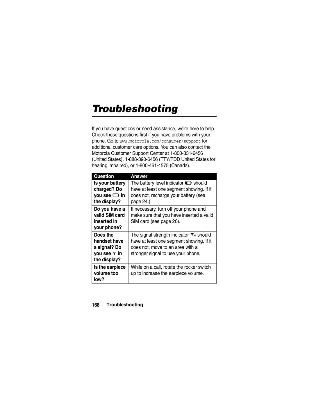 Motorola A780 manual Troubleshooting 