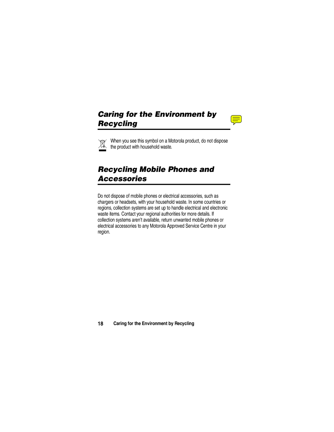 Motorola A780 manual Caring for the Environment by Recycling 