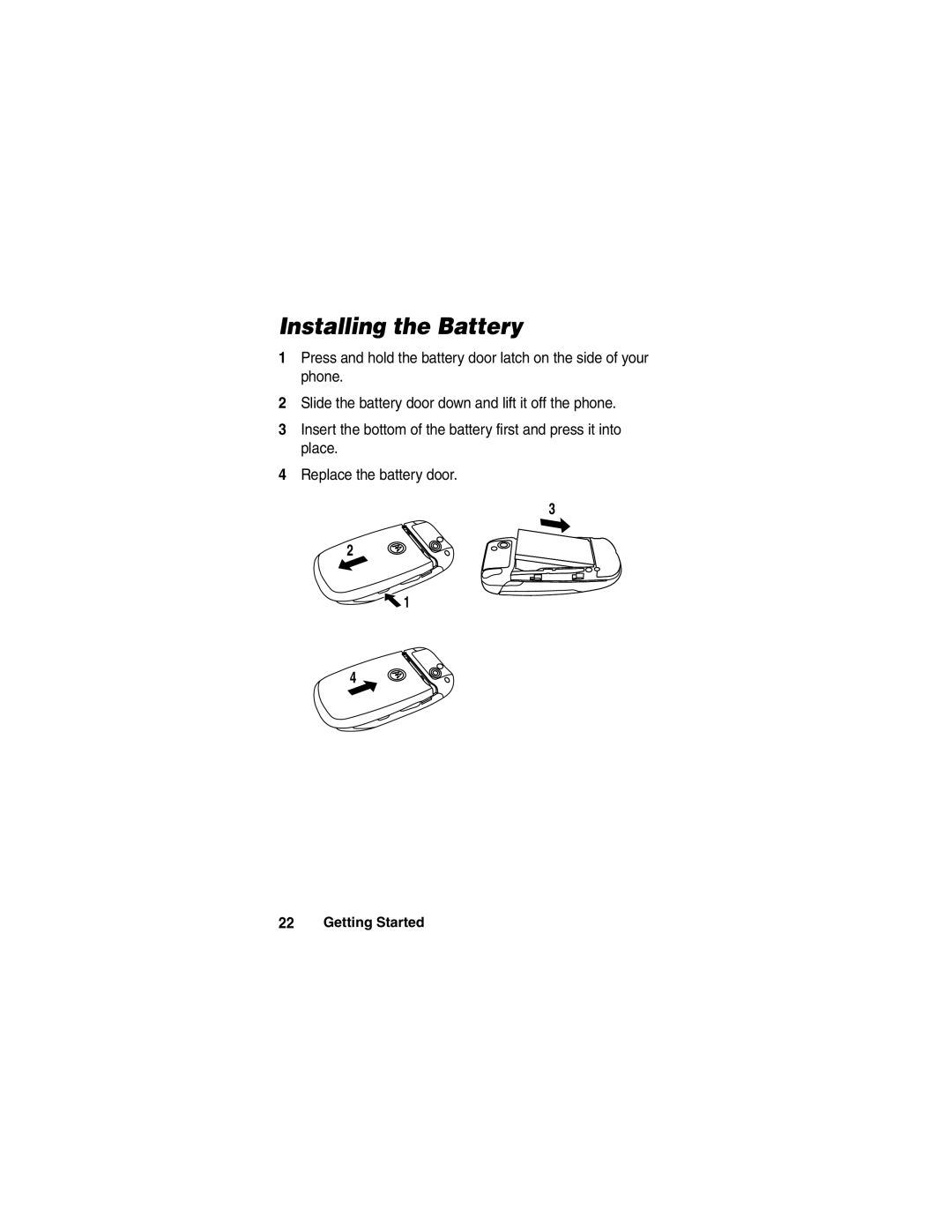 Motorola A780 manual Installing the Battery 