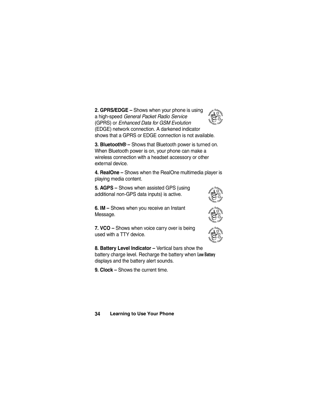 Motorola A780 manual Clock Shows the current time 