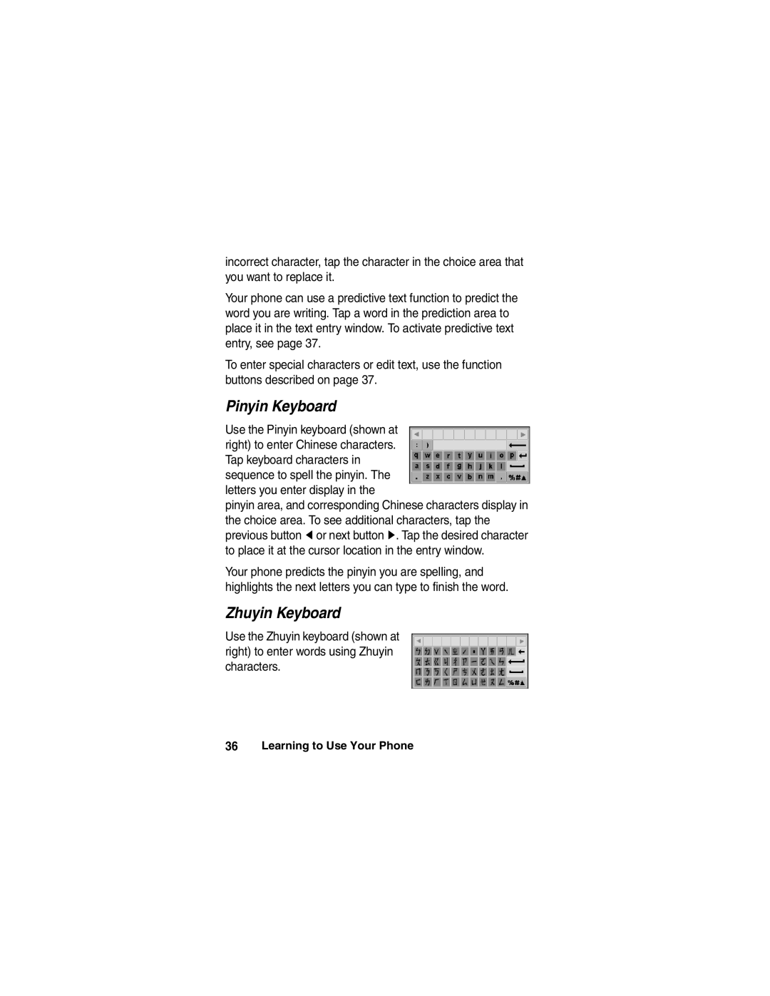 Motorola A780 manual Pinyin Keyboard, Zhuyin Keyboard 