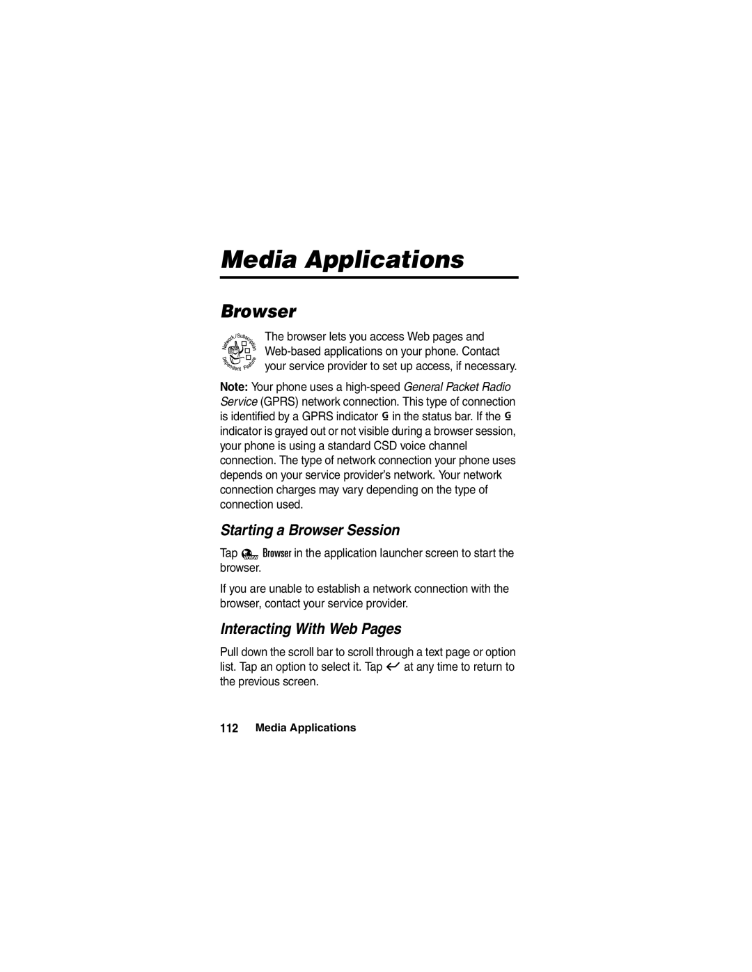 Motorola A780 manual Media Applications, Starting a Browser Session, Interacting With Web Pages 