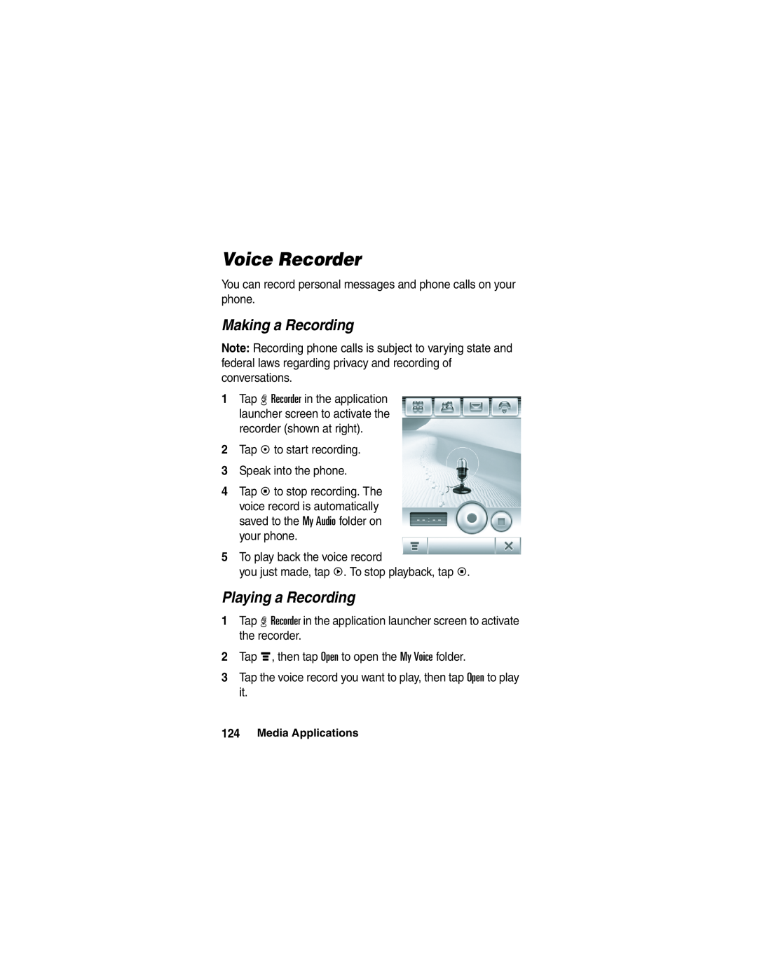 Motorola A780 manual Voice Recorder, Making a Recording, Playing a Recording 