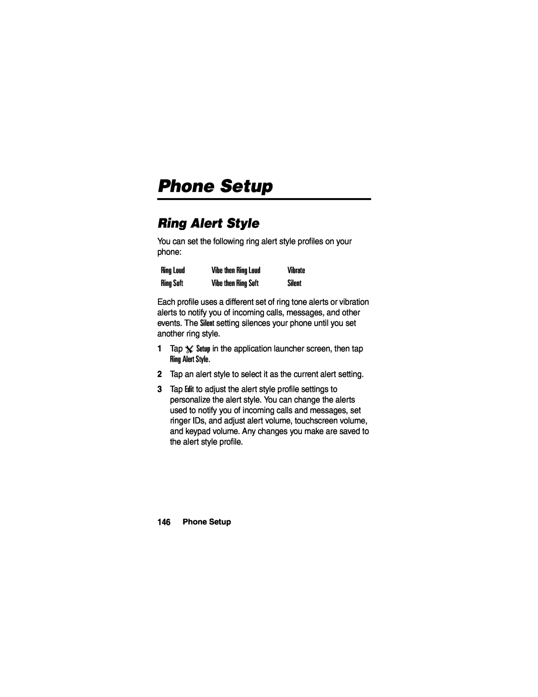 Motorola A780 manual Phone Setup, Ring Alert Style 