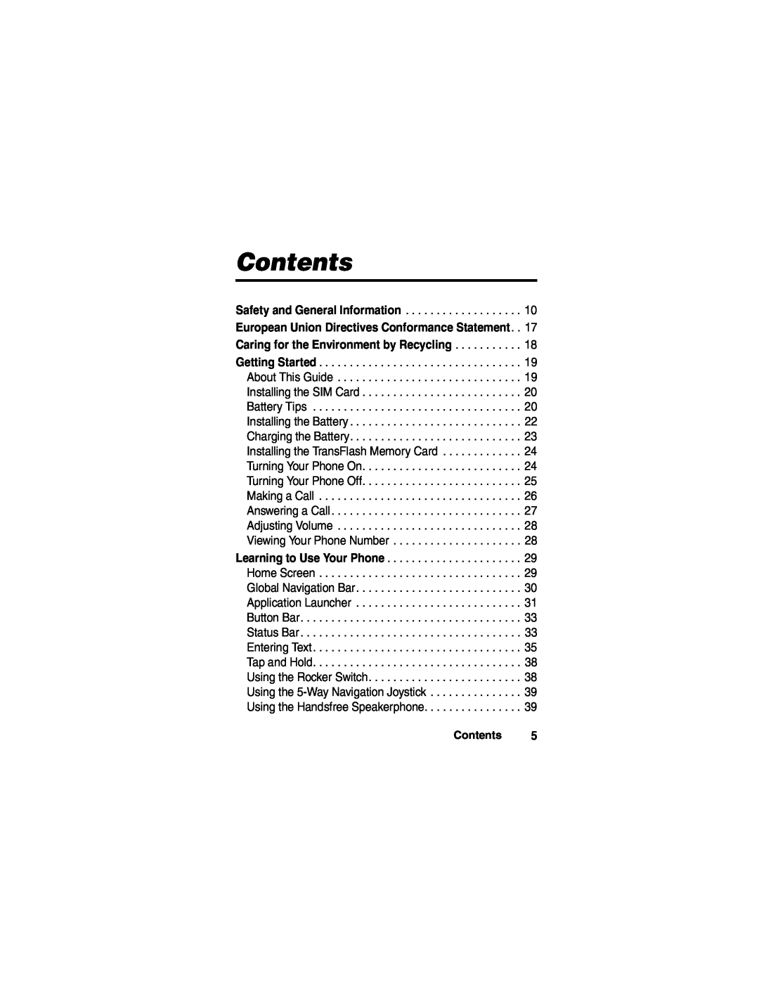 Motorola A780 manual Contents 