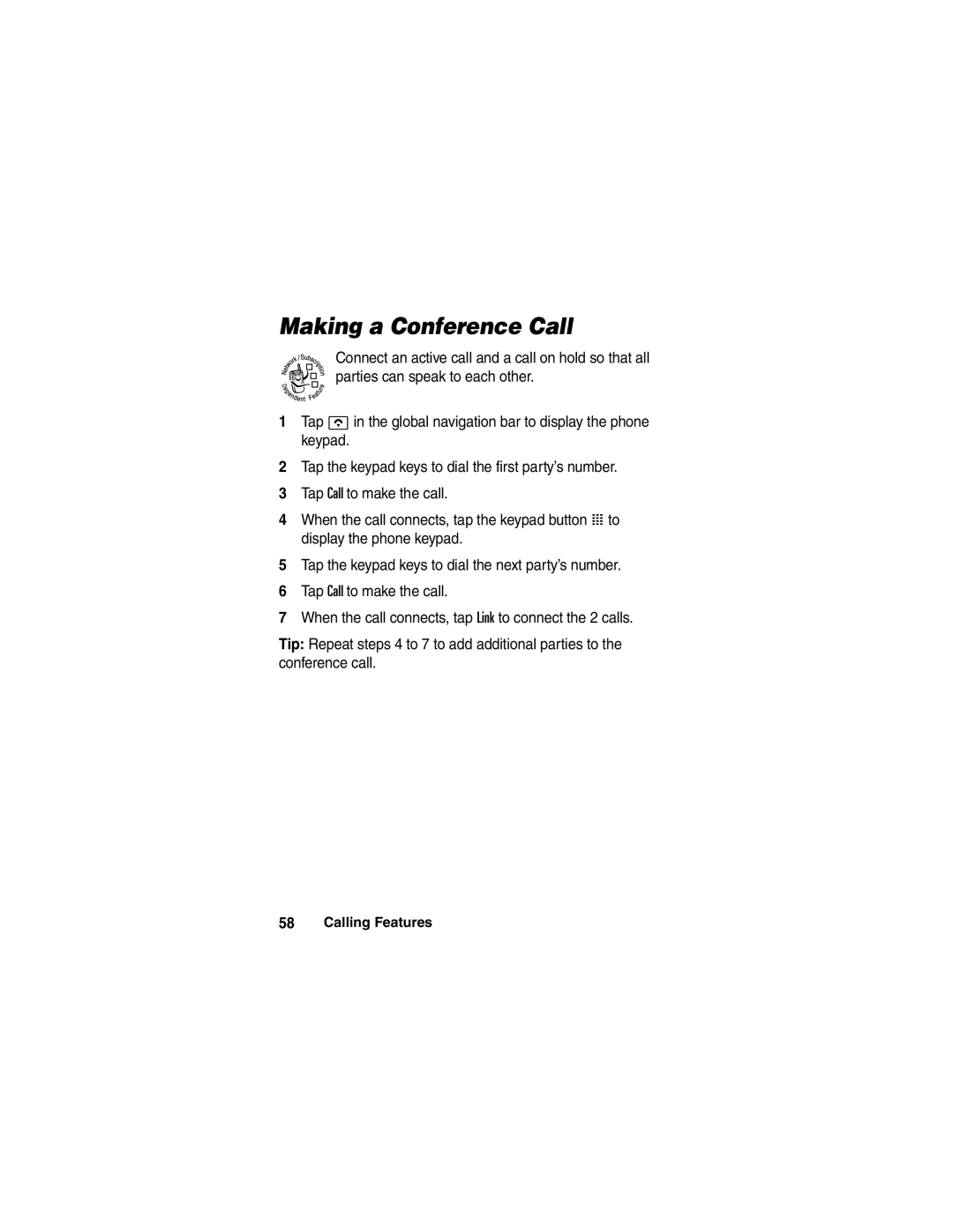 Motorola A780 manual Making a Conference Call, Calling Features 