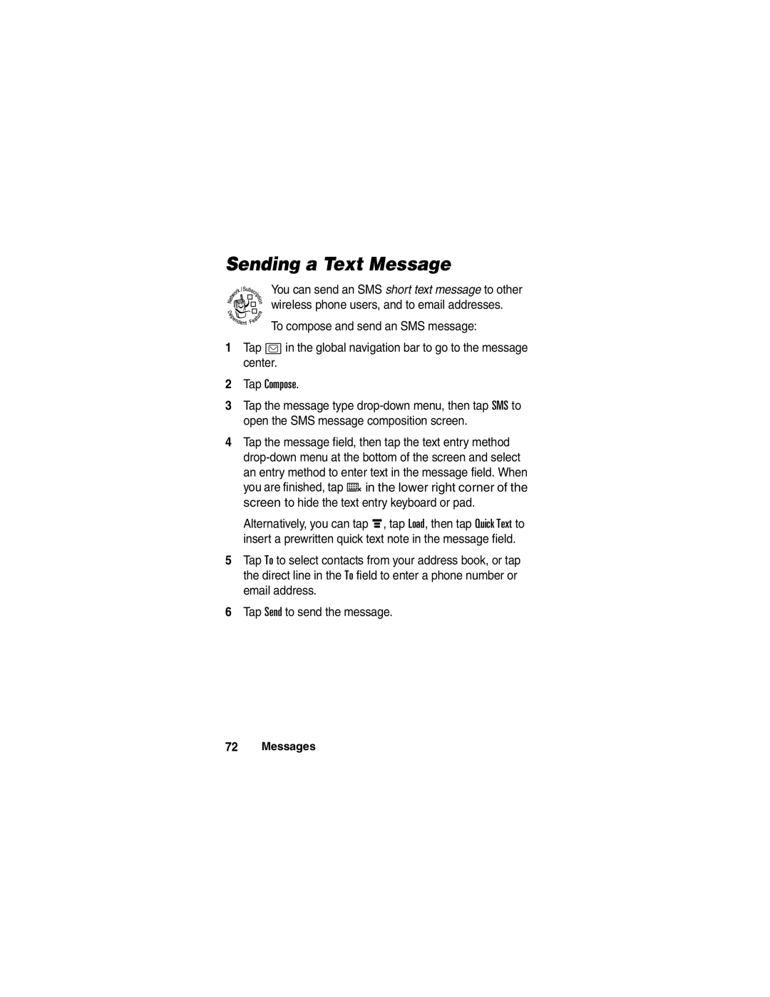 Motorola A780 manual Tap Compose, Sending a Text Message, Messages 