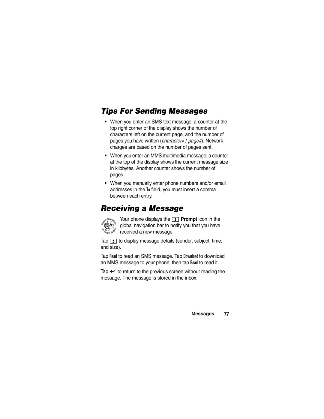 Motorola A780 manual Tips For Sending Messages, Receiving a Message 