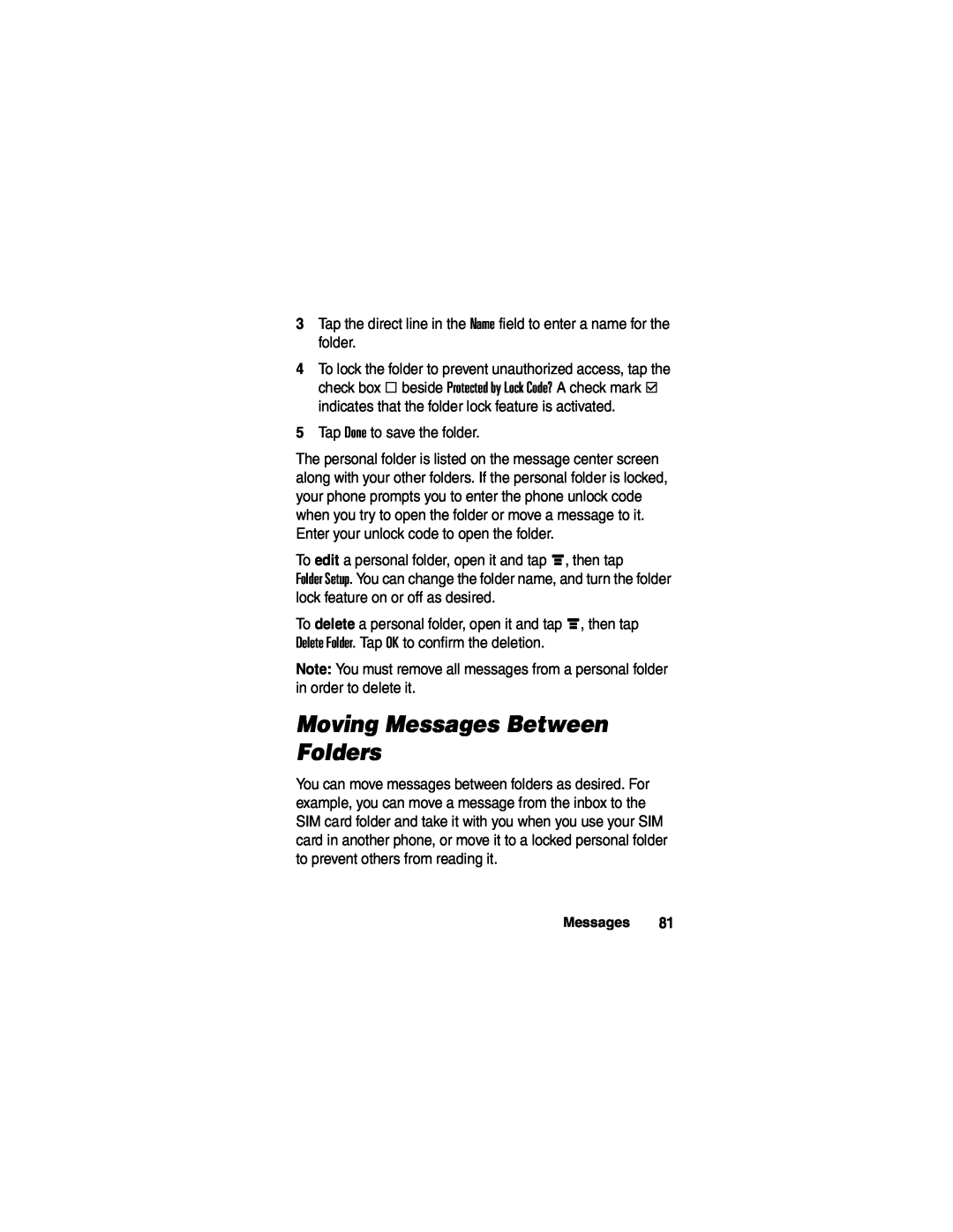 Motorola A780 manual Moving Messages Between Folders 