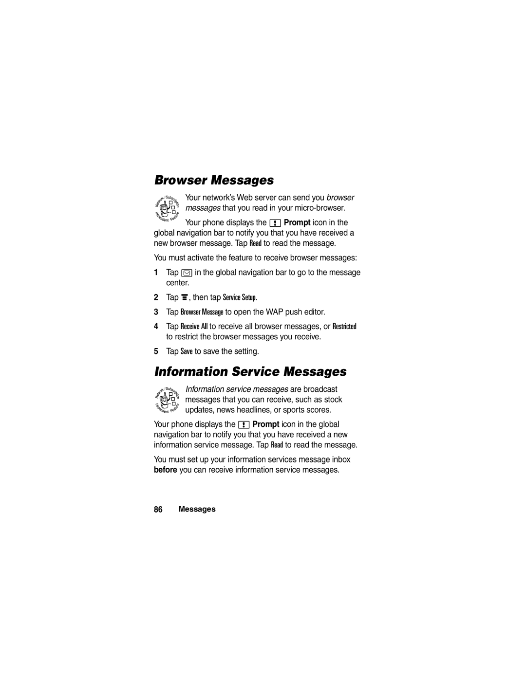 Motorola A780 manual Browser Messages, Information Service Messages 