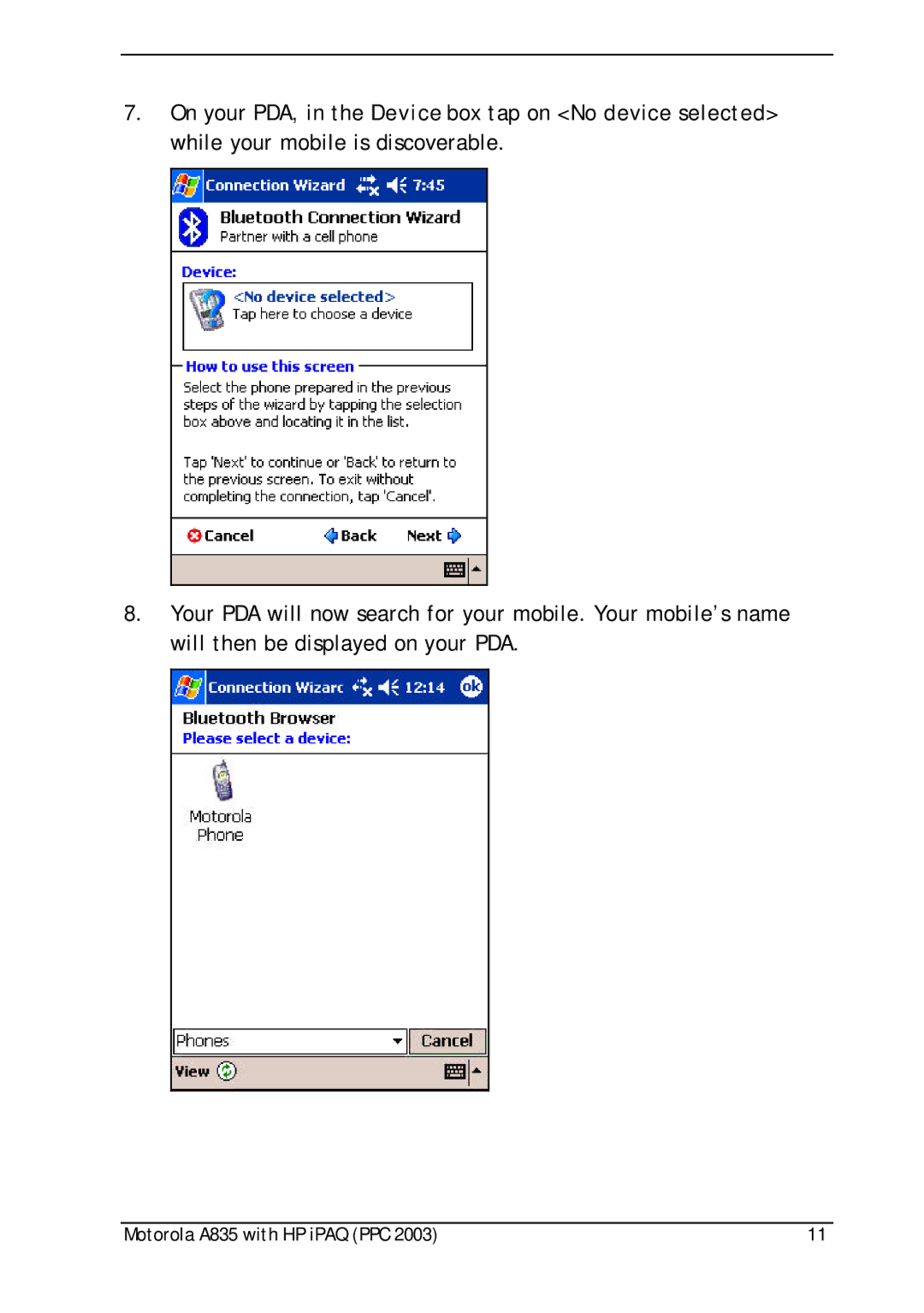 Motorola manual Motorola A835 with HP iPAQ PPC 