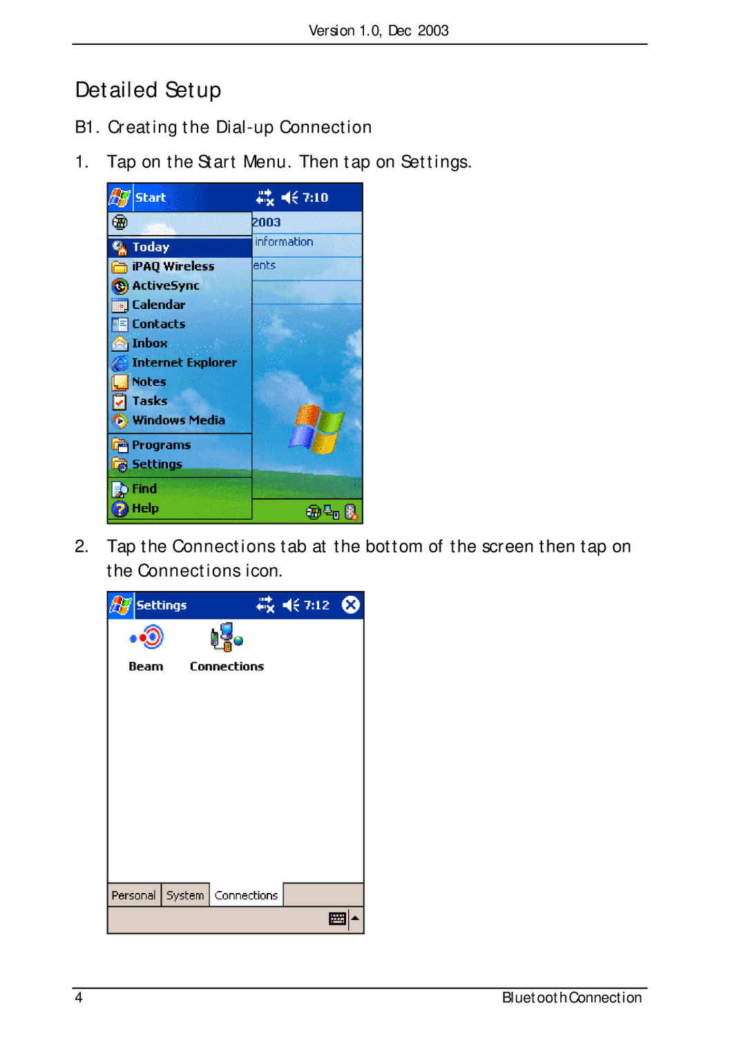 Motorola A835 manual Detailed Setup, B1. Creating the Dial-up Connection 