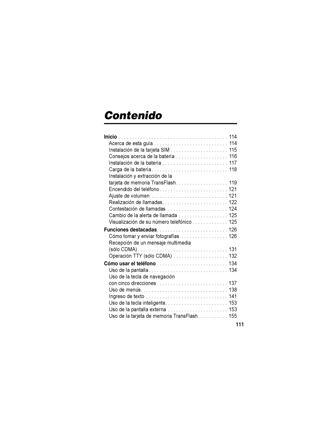 Motorola A840 manual Contenido, 111 