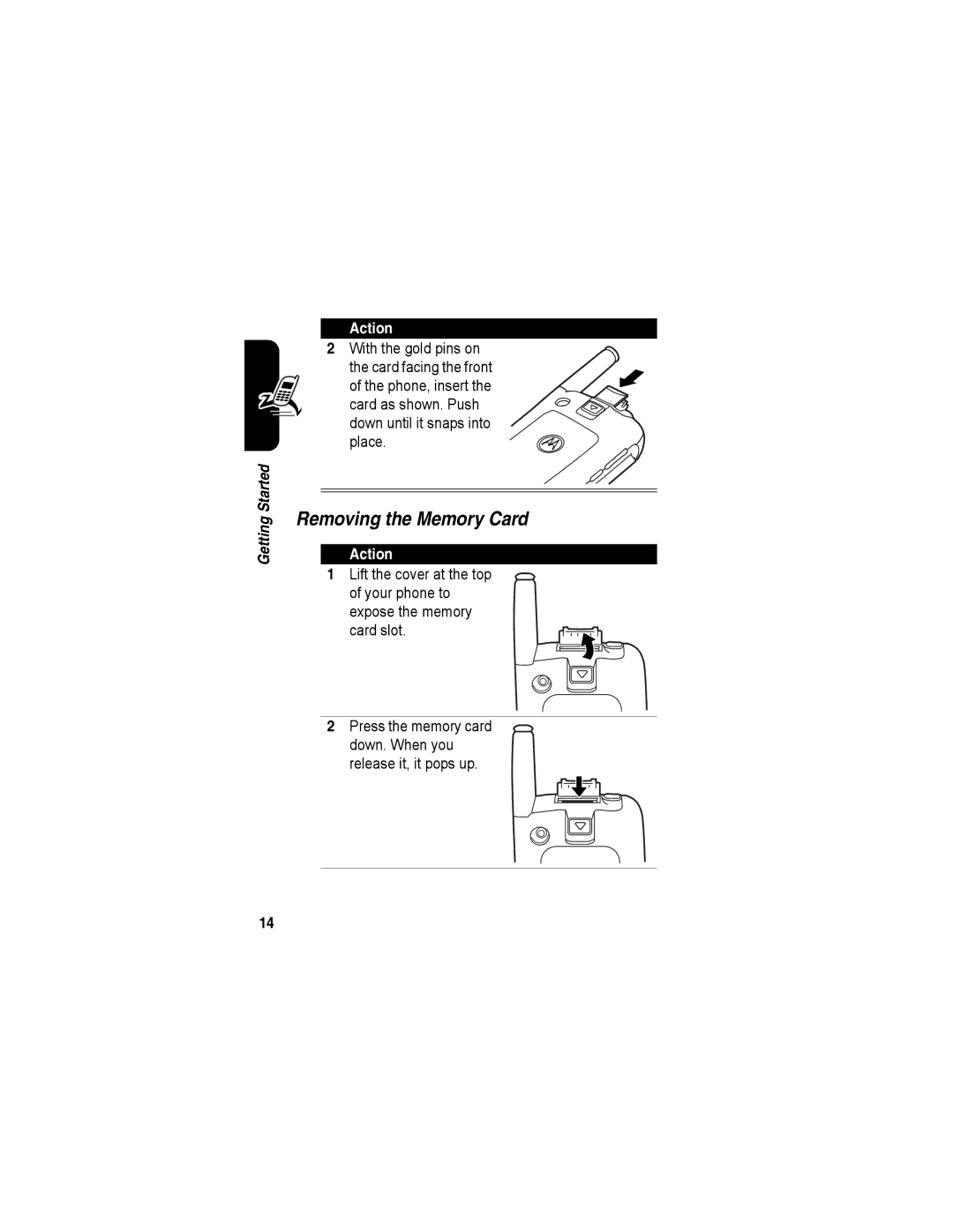 Motorola A840 manual Removing the Memory Card 