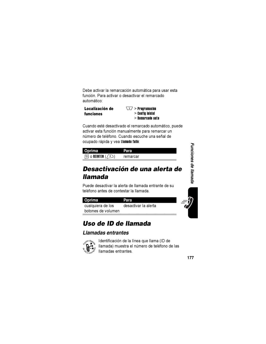 Motorola A840 manual Desactivación de una alerta de llamada, Uso de ID de llamada, Llamadas entrantes, 177 