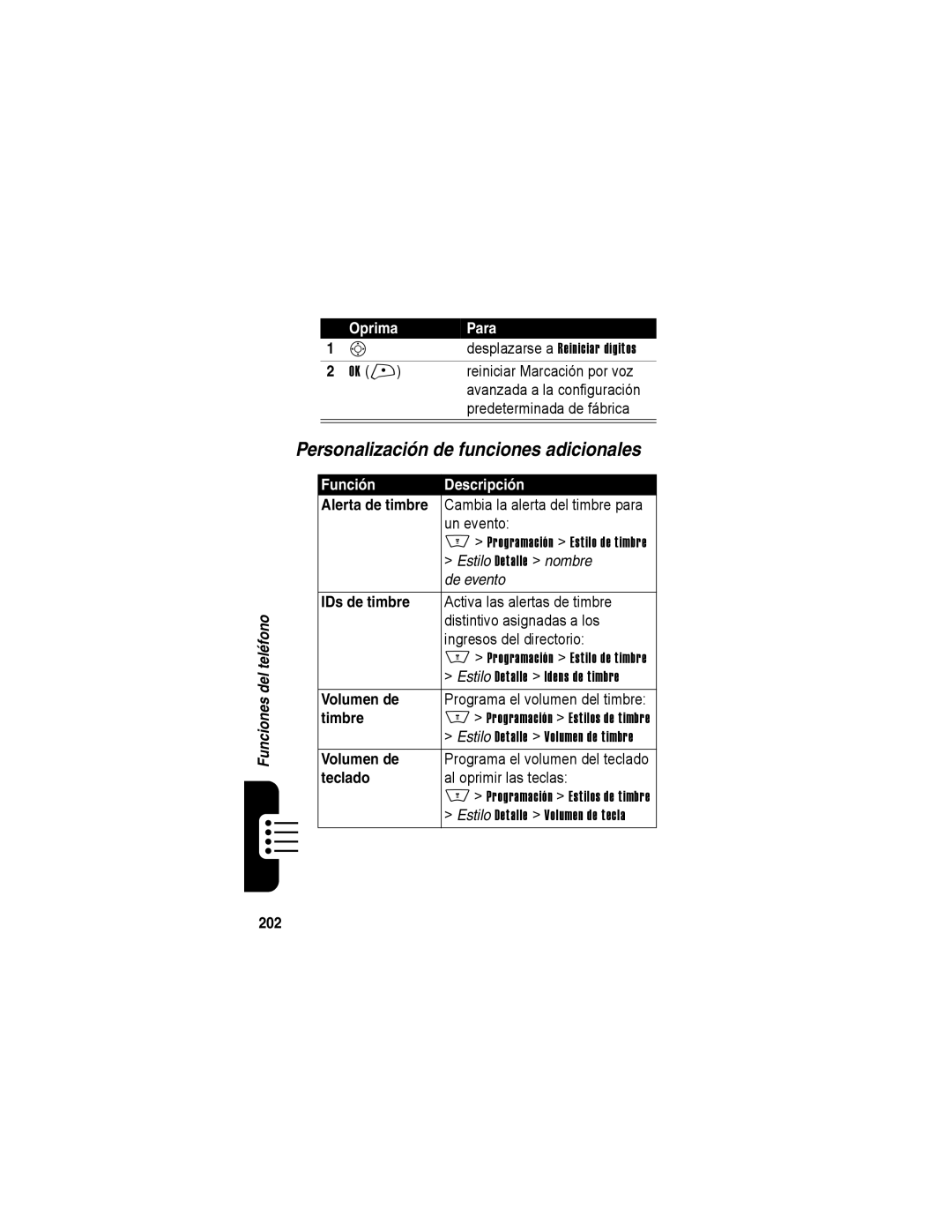 Motorola A840 manual Personalización de funciones adicionales 