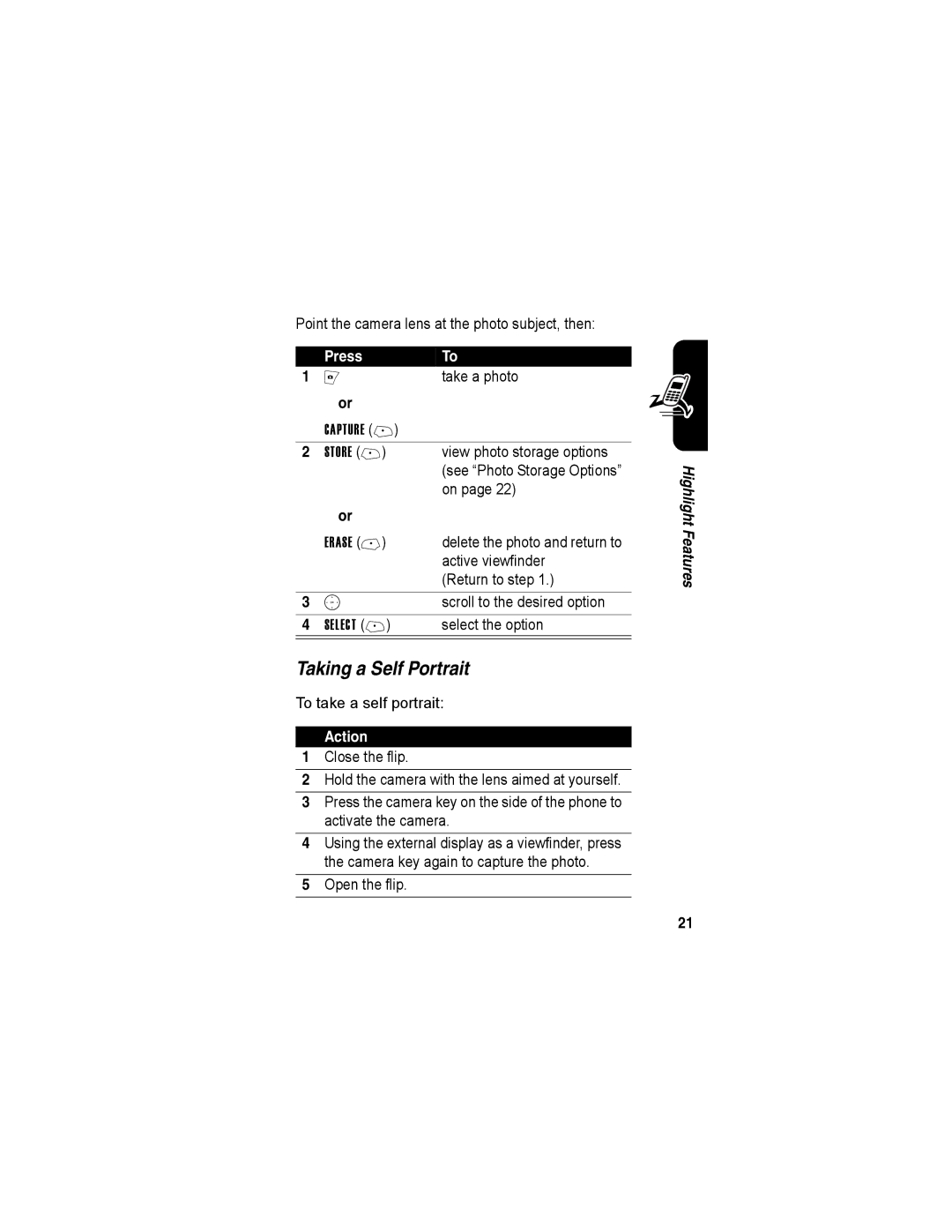 Motorola A840 manual Taking a Self Portrait 