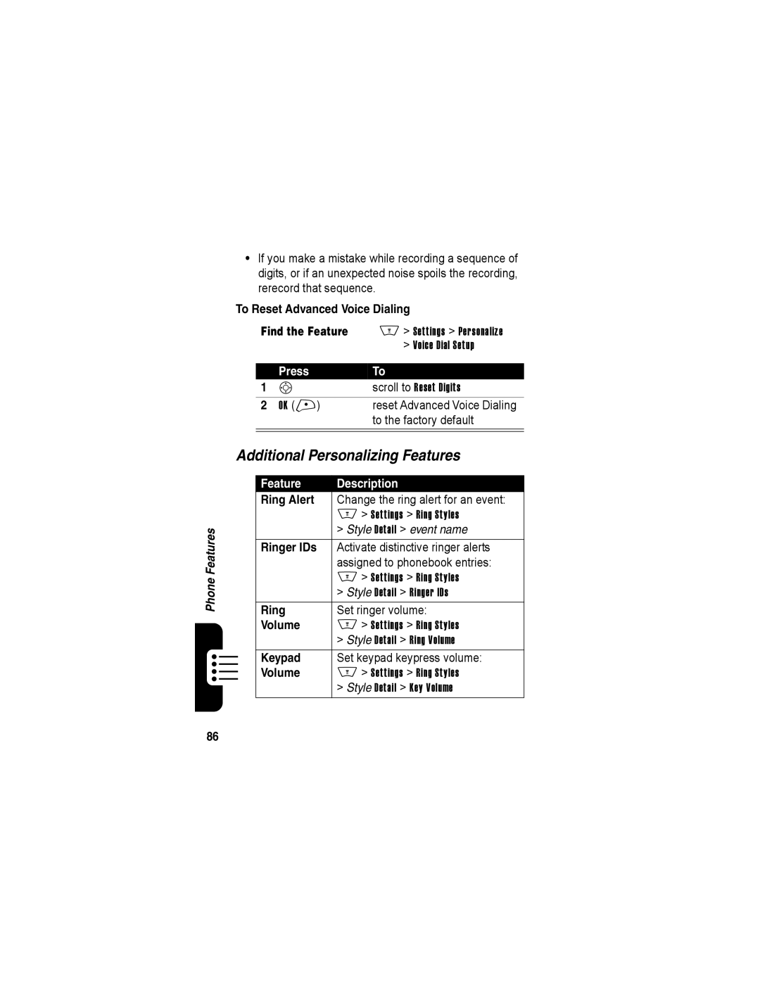 Motorola A840 manual Additional Personalizing Features 