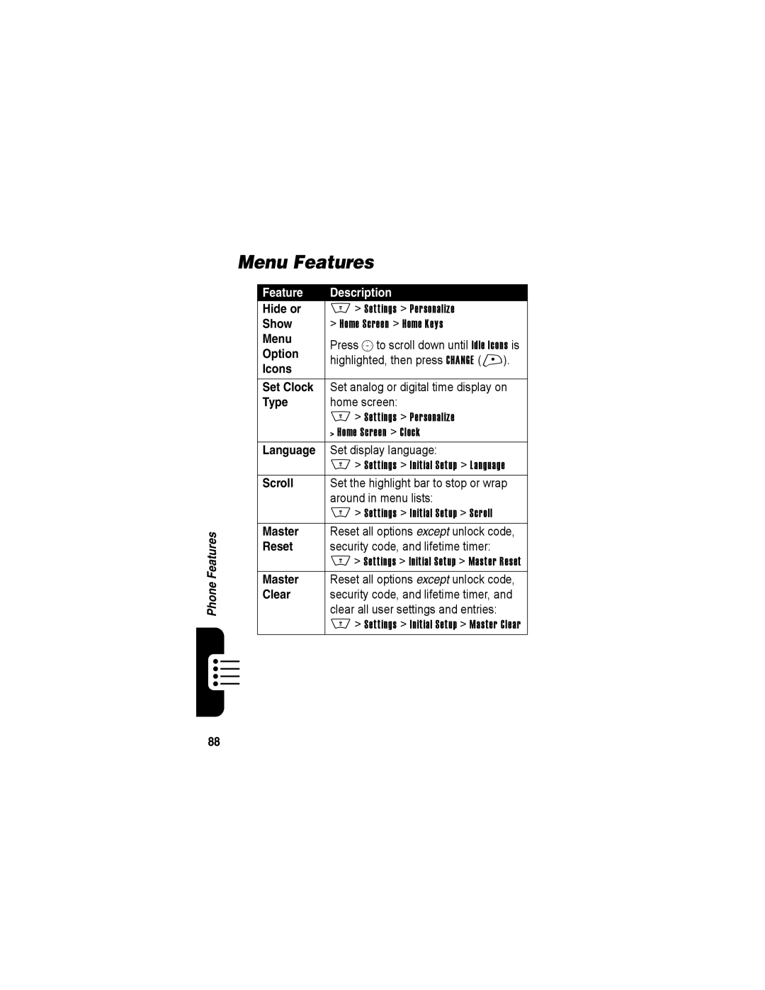 Motorola A840 manual Menu Features 