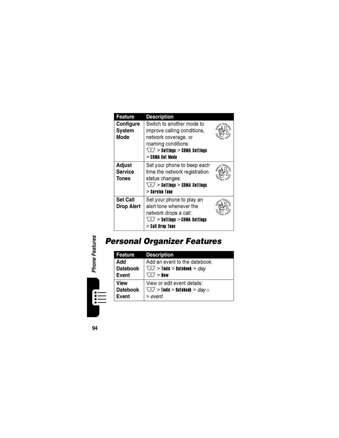 Motorola A840 manual Personal Organizer Features 