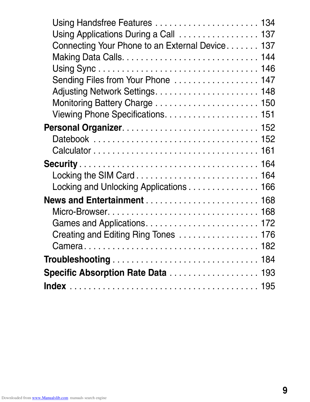 Motorola A845 3G manual Specific Absorption Rate Data Index 